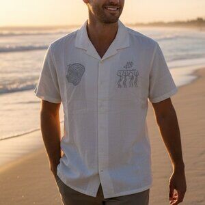 Billabong Pilpeled Tribe Hemp Vacay Short Sleeve White Mens Casual Large NWT